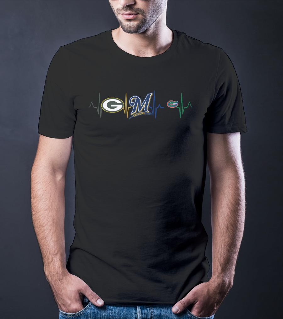 Packers Brewers Florida Gators Heartbeat T-Shirt