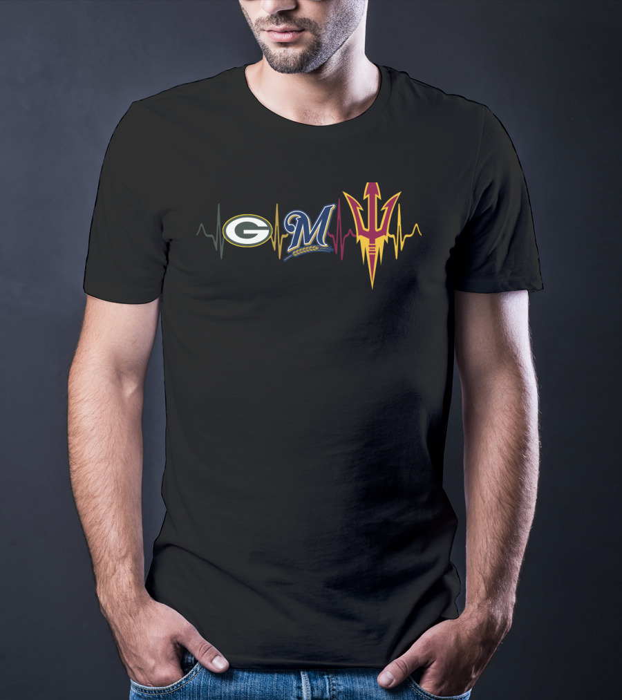 Packers Brewers Sun Devils Heartbeat State Love T-Shirt