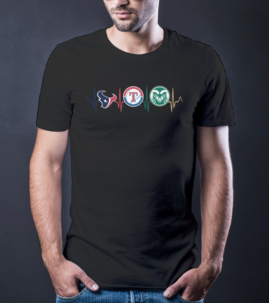 Texans Rangers Colorado State Rams Heartbeat T-Shirt