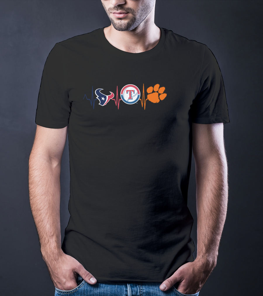 Love Texans Rangers Clemson Paw Heartbeat T-Shirt