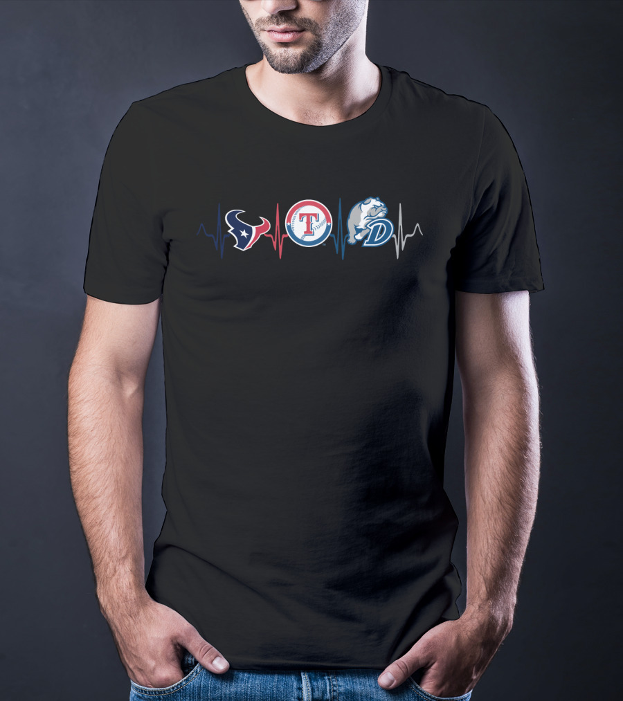 Love Texans Rangers Db Sports Heartbeat T-Shirt