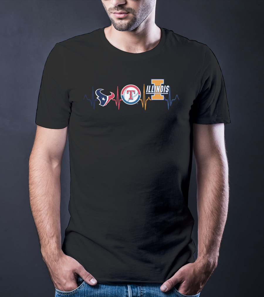Texans Rangers Illinois Heartbeat T-Shirt
