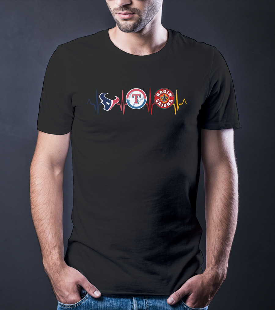 Houston Texans Texas Rangers Ragin' Cajuns Heartbeat T-Shirt