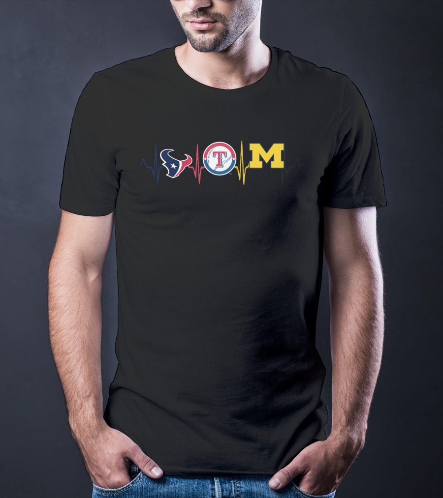 Love Texans Rangers Michigan Heartbeat T-Shirt