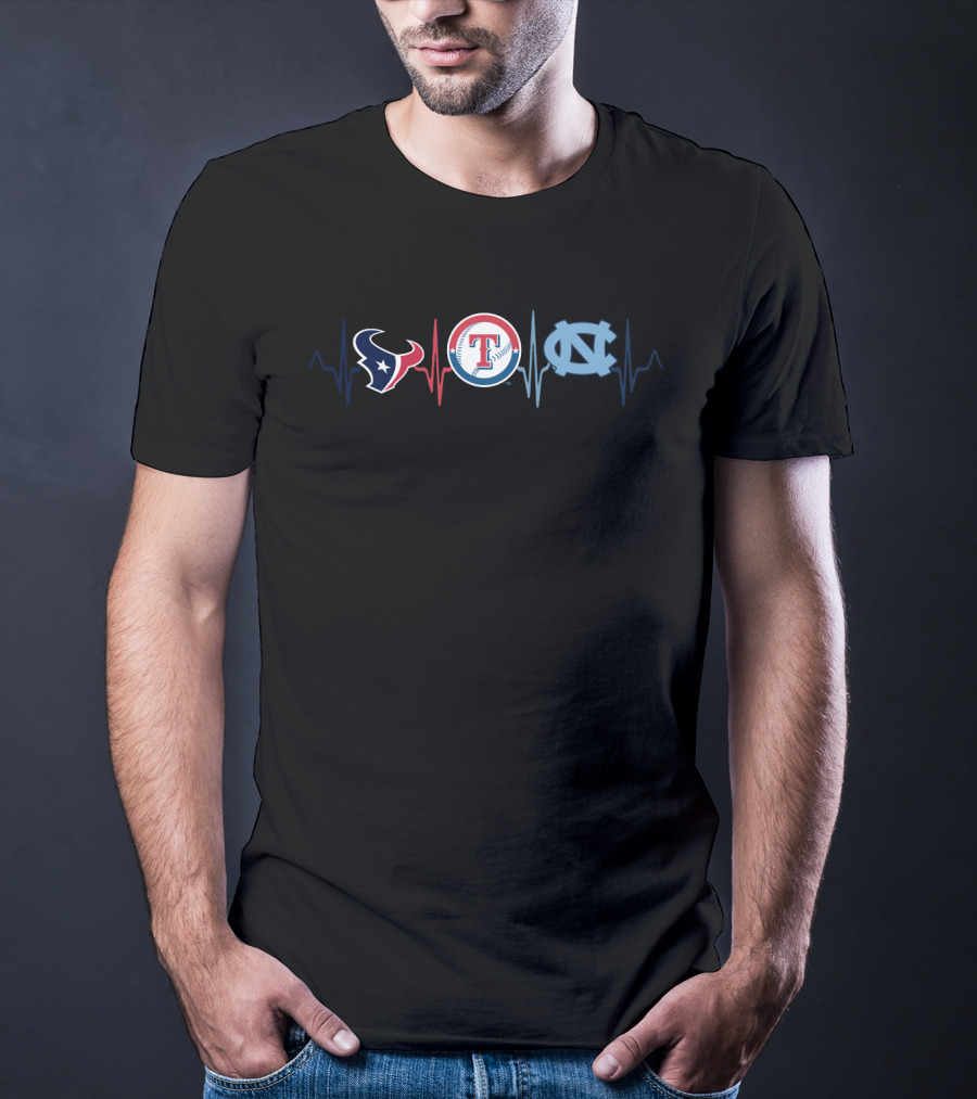 Love For Houston Texans Texas Rangers And North Carolina Tar Heels T-Shirt