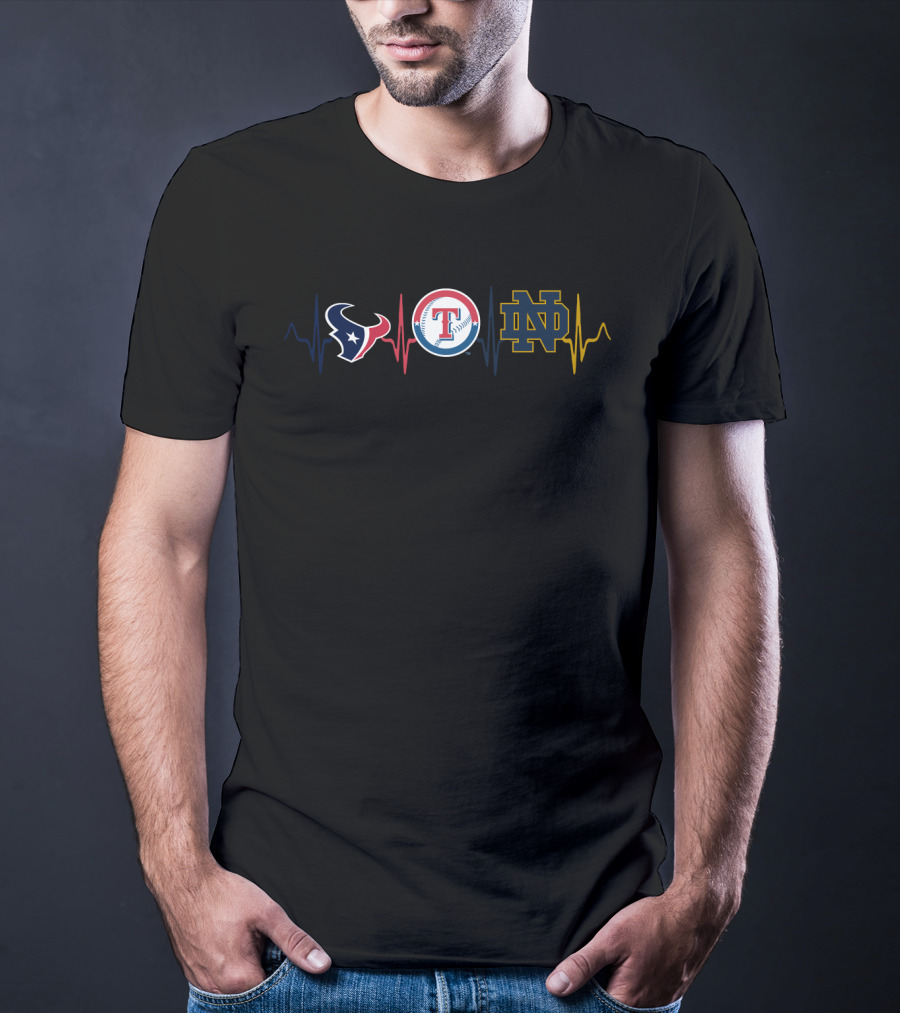 Love Texans Rangers Notre Dame Heartbeat Icons T-Shirt
