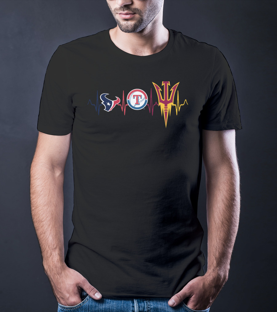 Houston Texans Texas Rangers Arizona State Sun Devils Heartbeat T-Shirt