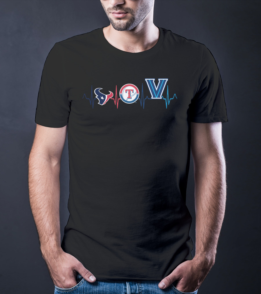 Houston Texans Texas Rangers Villanova Wildcats Heartbeat T-Shirt