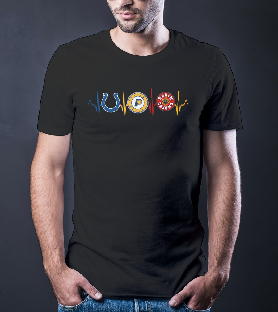 Love Colts Pacers Cajuns Heartbeat T-Shirt