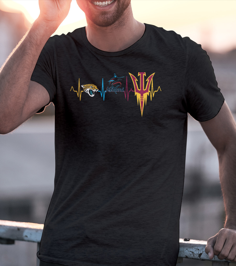 Jacksonville Jaguars Miami Marlins Arizona State Sun Devils Heartbeat T-Shirt
