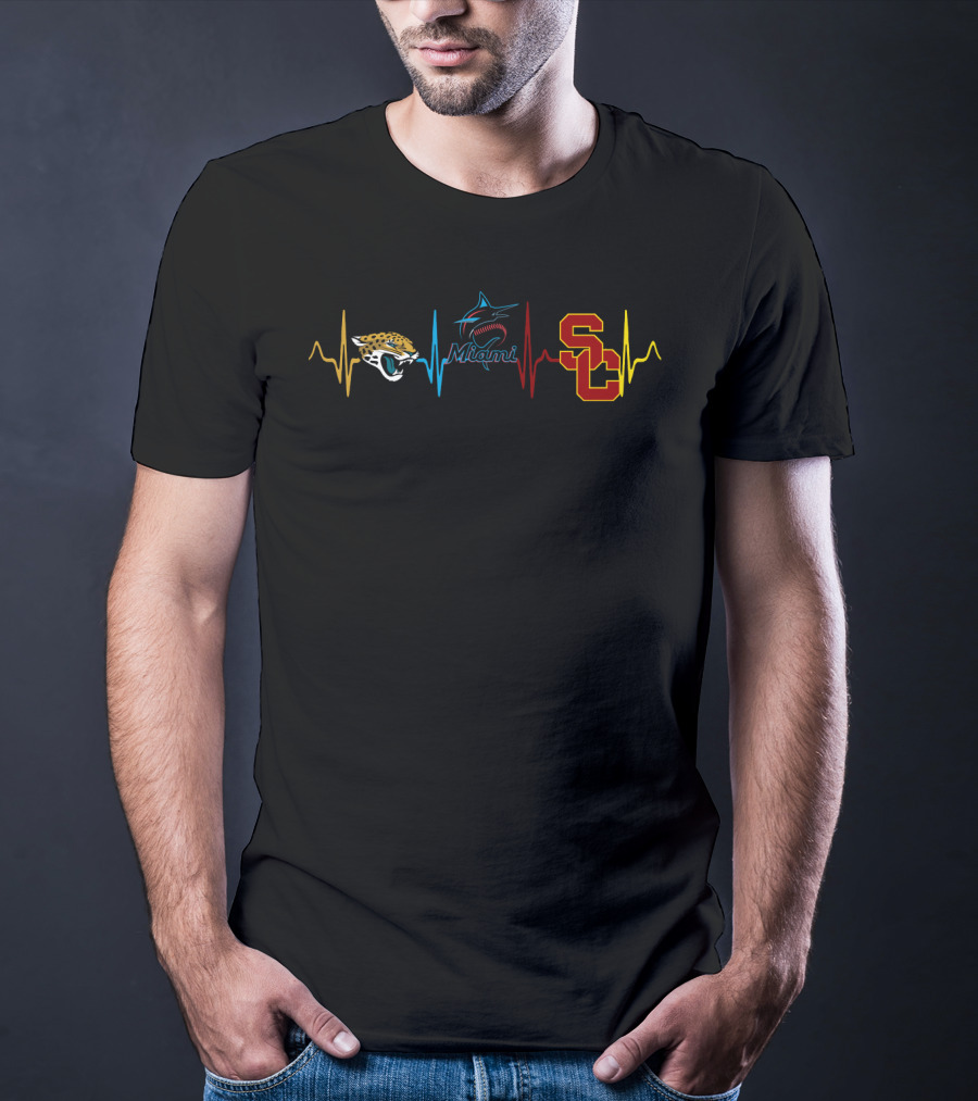 Jacksonville Jaguars Miami Marlins Usc Trojans Heartbeat T-Shirt