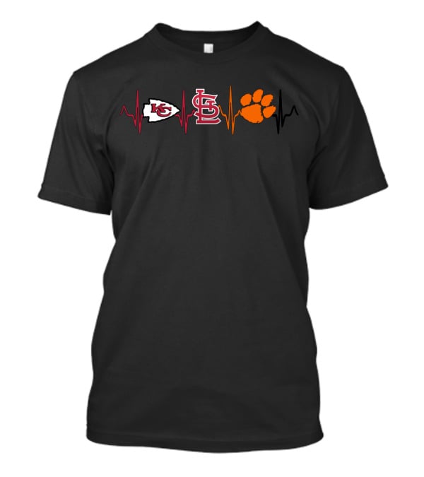 Love Kc Chiefs St. Louis Cardinals Clemson Tigers Heartbeat T-Shirt