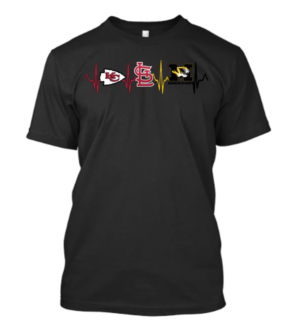 Kansas City Chiefs St. Louis Cardinals Missouri Tigers Heartbeat T-Shirt