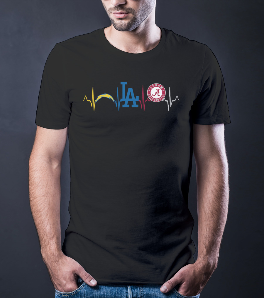 Los Angeles Chargers La Dodgers Alabama Crimson Tide Heartbeat T-Shirt