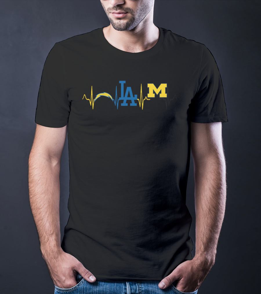 Love Chargers Dodgers Michigan Wolverines Heartbeat T-Shirt