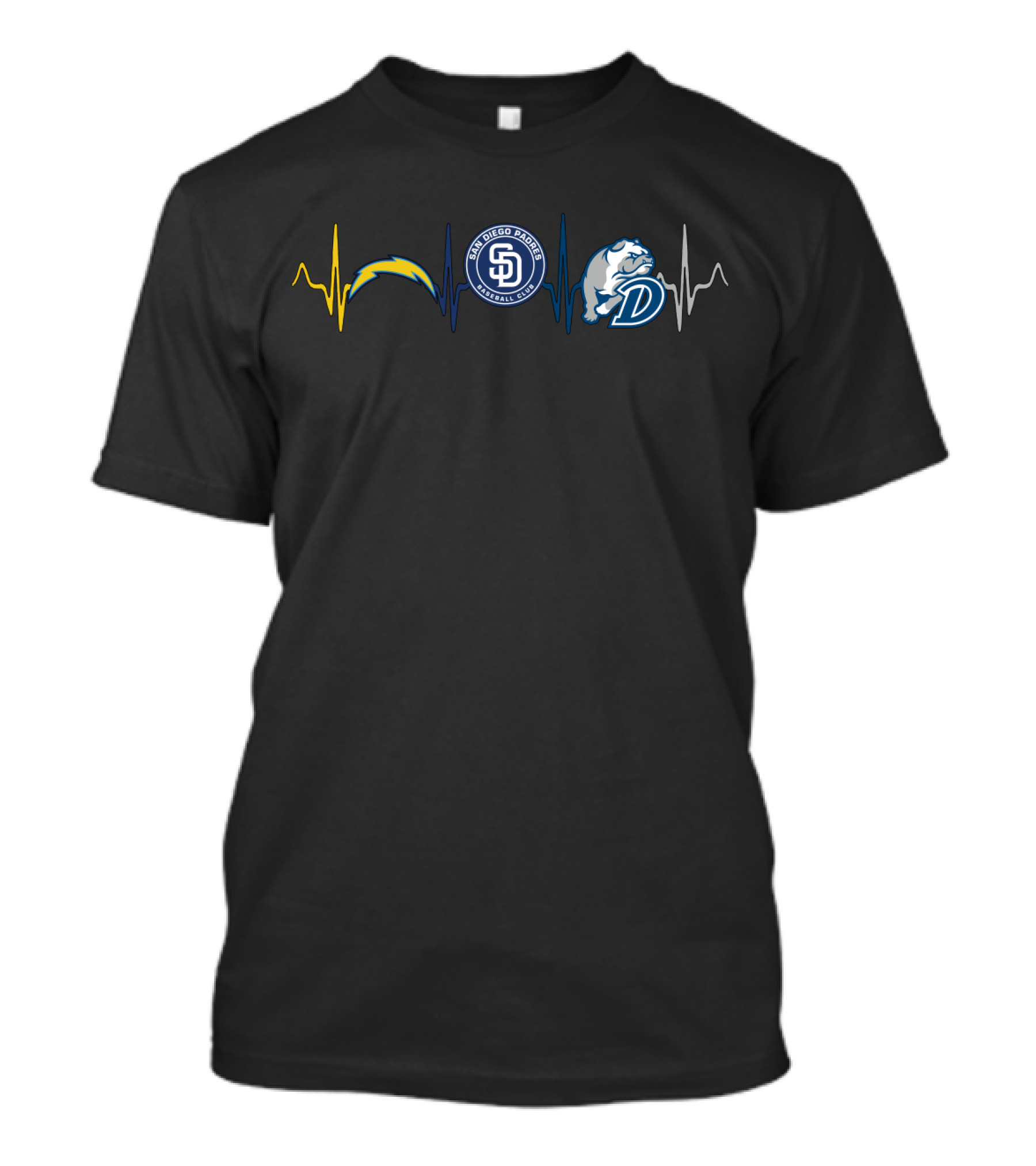 Love San Diego Chargers Padres Bulldogs Heartbeat T-Shirt