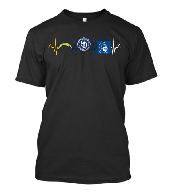 Love Chargers Padres San Diego Duke Blue Devils Heartbeat T-Shirt