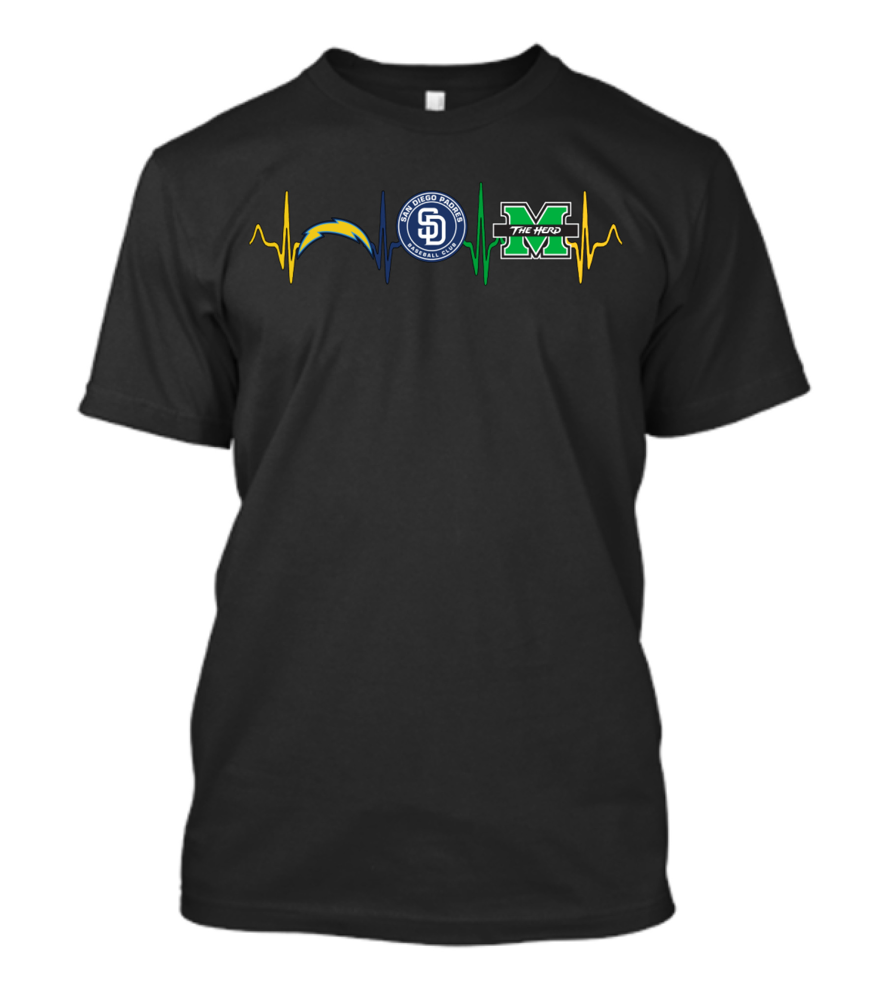 San Diego Chargers Padres Marshall The Herd Heartbeat T-Shirt
