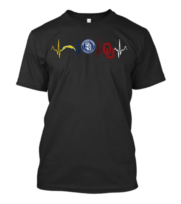 San Diego Chargers San Diego Padres Oklahoma Sooners Heartbeat T-Shirt