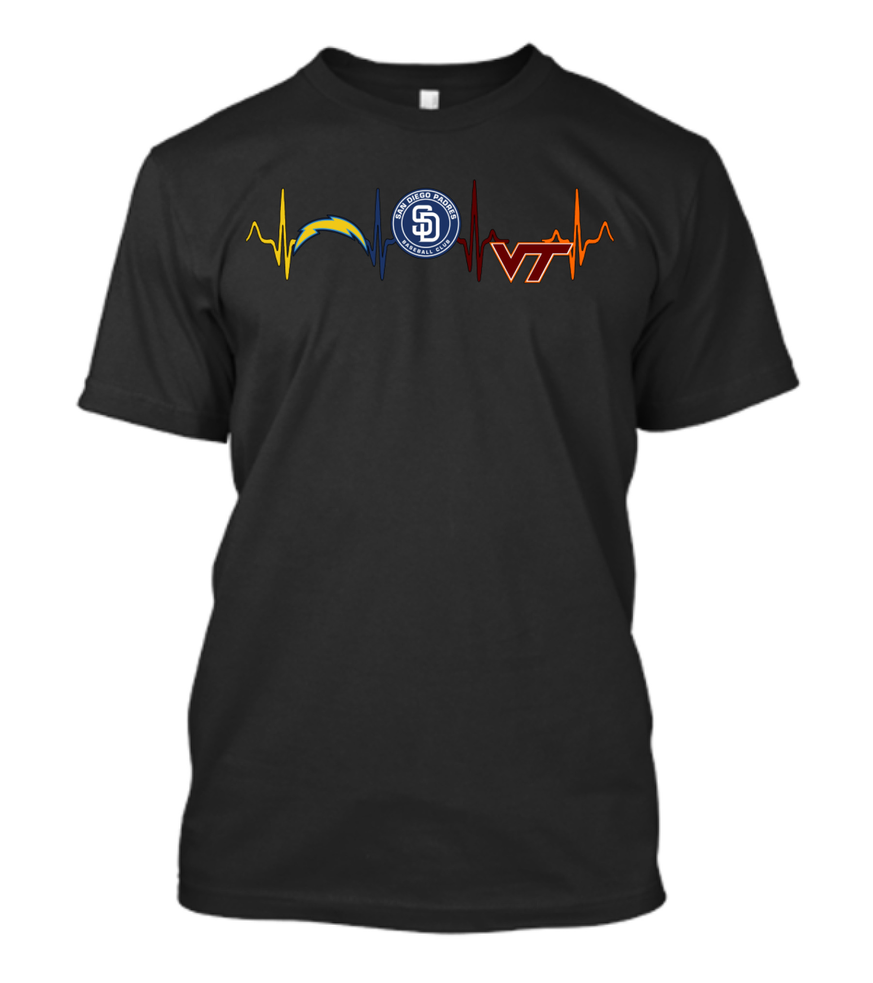 Love Chargers San Diego Padres Virginia Tech Vth Heartbeat T-Shirt