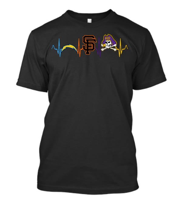 Chargers San Francisco Giants Ecu Pirates Heartbeat T-Shirt