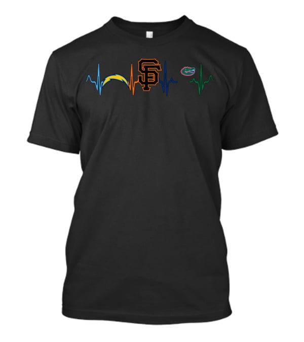 Love Chargers Giants Florida Gators Heartbeat T-Shirt