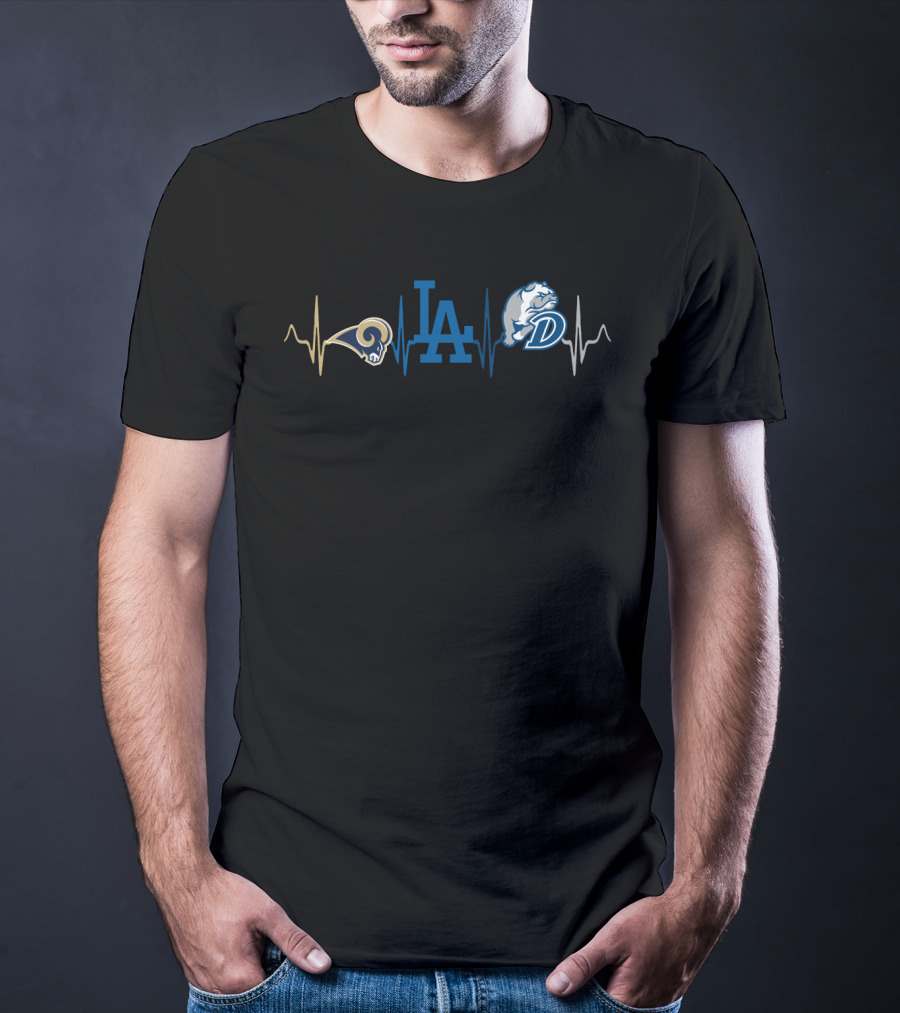 Love Rams La Dodgers Db Bulldogs Heartbeat T-Shirt