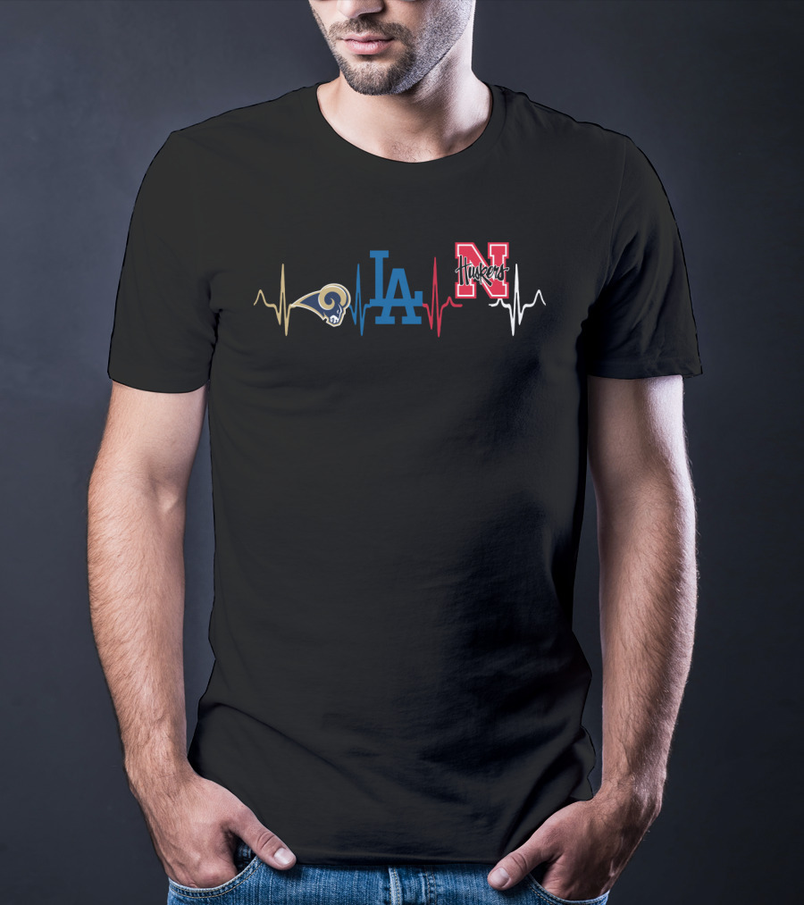 Love Rams La Dodgers Nebraska Huskers Heartbeat T-Shirt