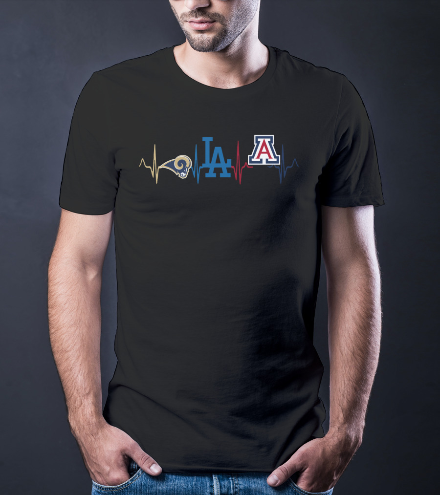 Rams Dodgers Arizona Wildcats Heartbeat Logo Collaboration T-Shirt