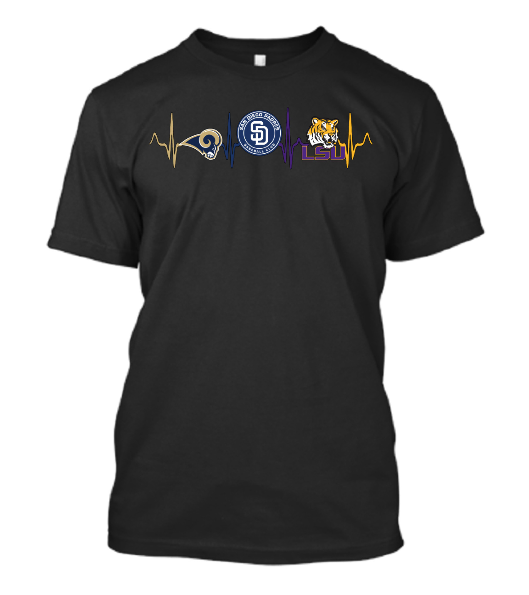 Rams San Diego Padres Lsu Tigers Heartbeat T-Shirt