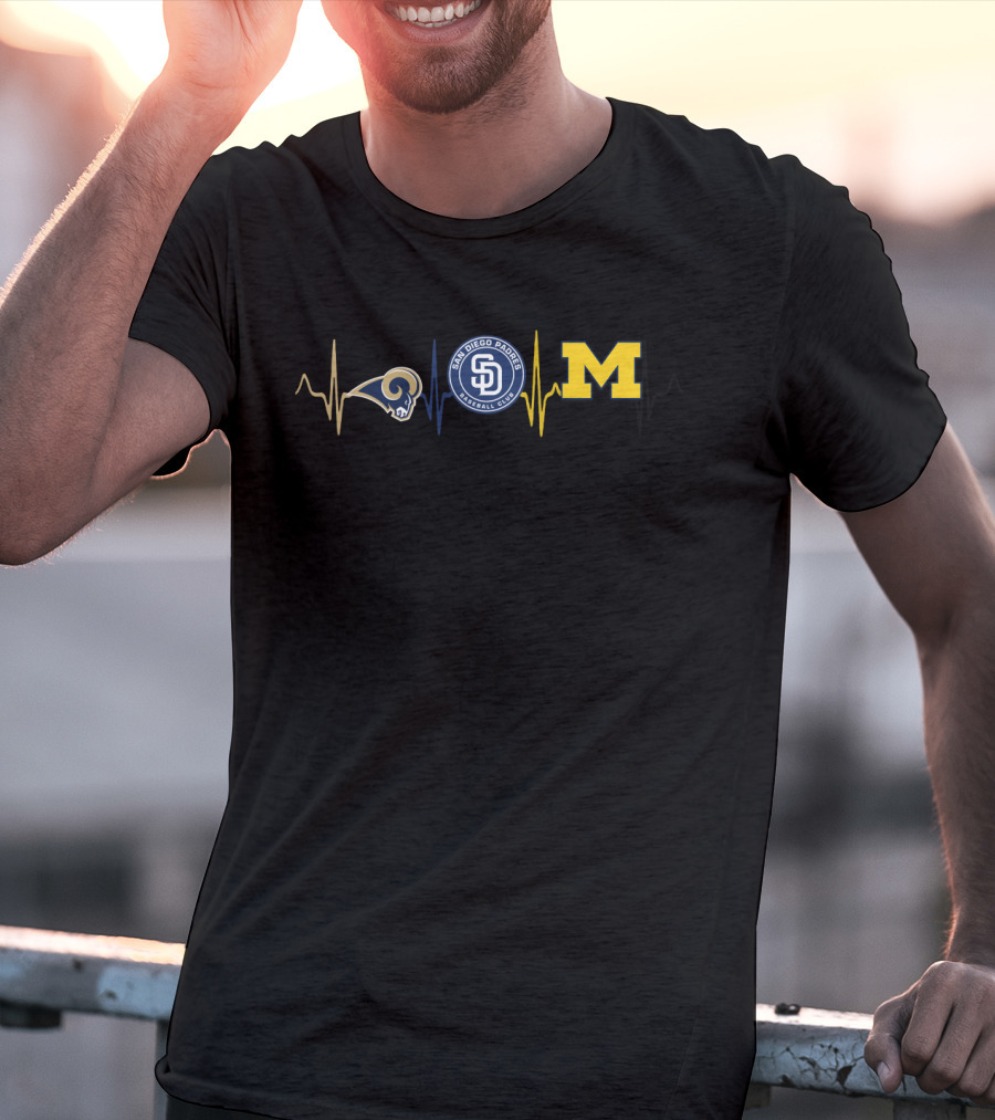 Love Rams San Diego Padres Michigan Wolverines Heartbeat Mw T-Shirt