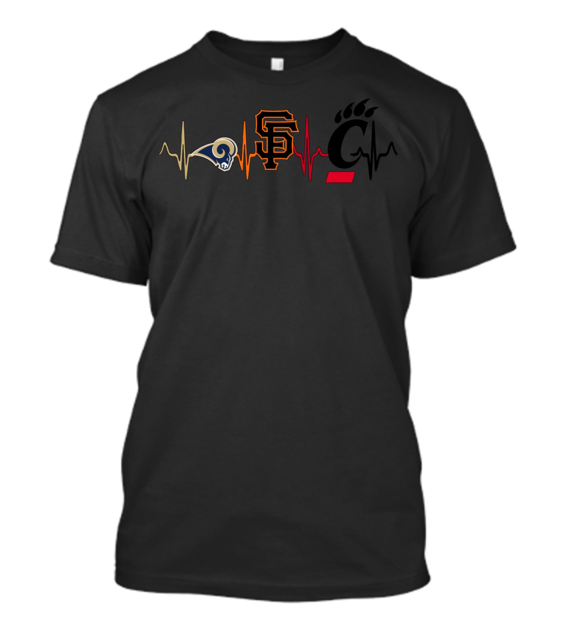 Heartbeat Love Rams Giants Cincinnati T-Shirt