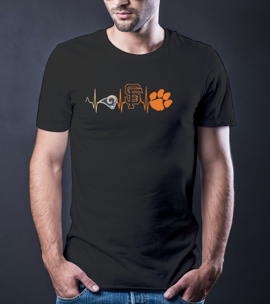 Rams Sf Giants Clemson Tigers Heartbeat T-Shirt