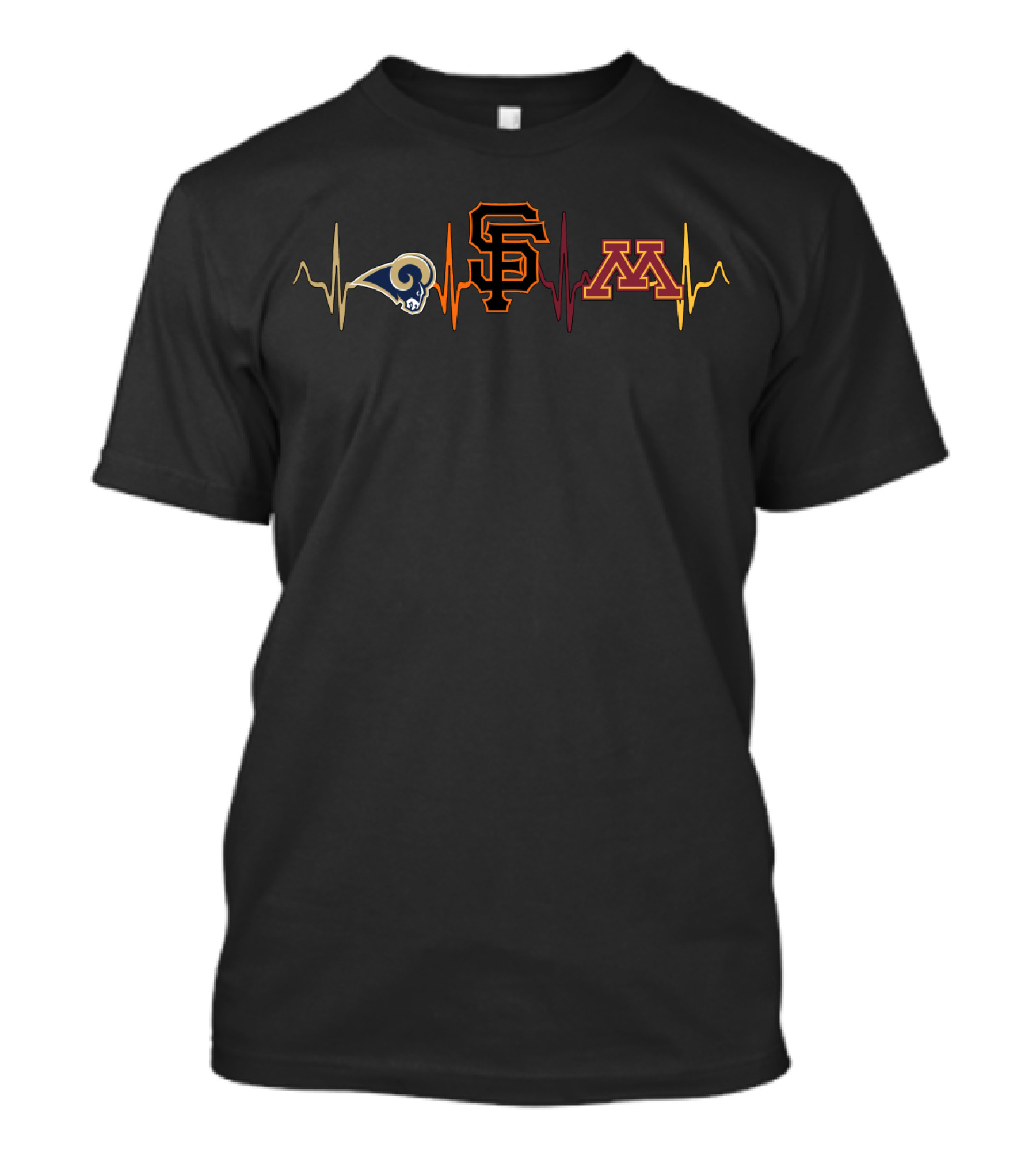 Love Rams Giants Mgg Sports Heartbeat T-Shirt