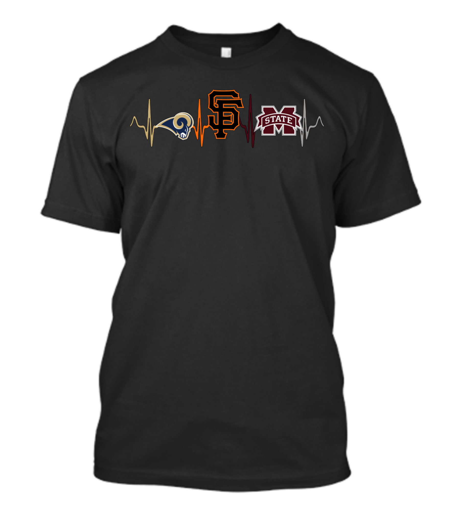 Rams Giants Mississippi State Heartbeat Logo Collection T-Shirt