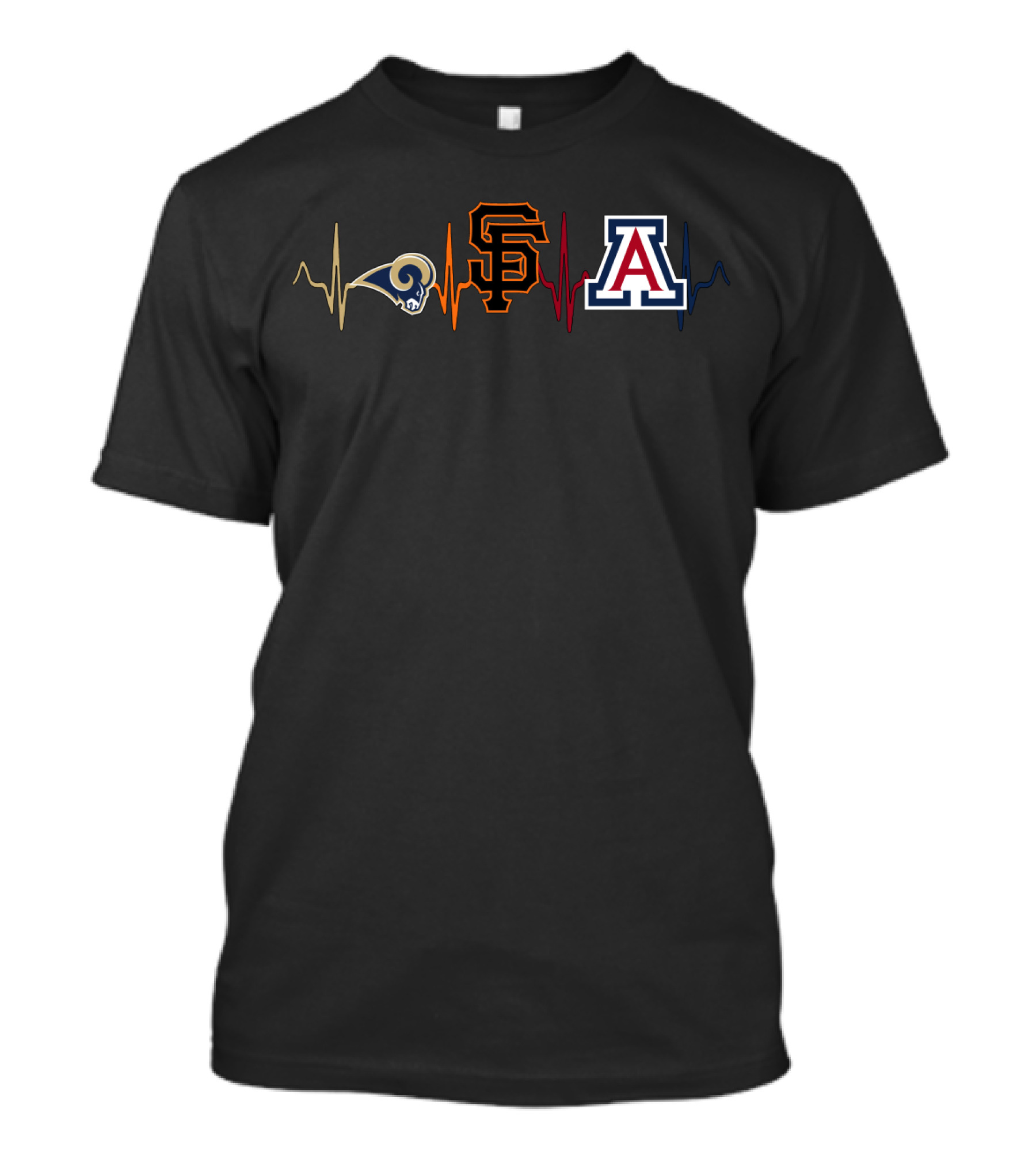 Los Angeles Rams San Francisco Giants Arizona Wildcats Fan Heartbeat T-Shirt