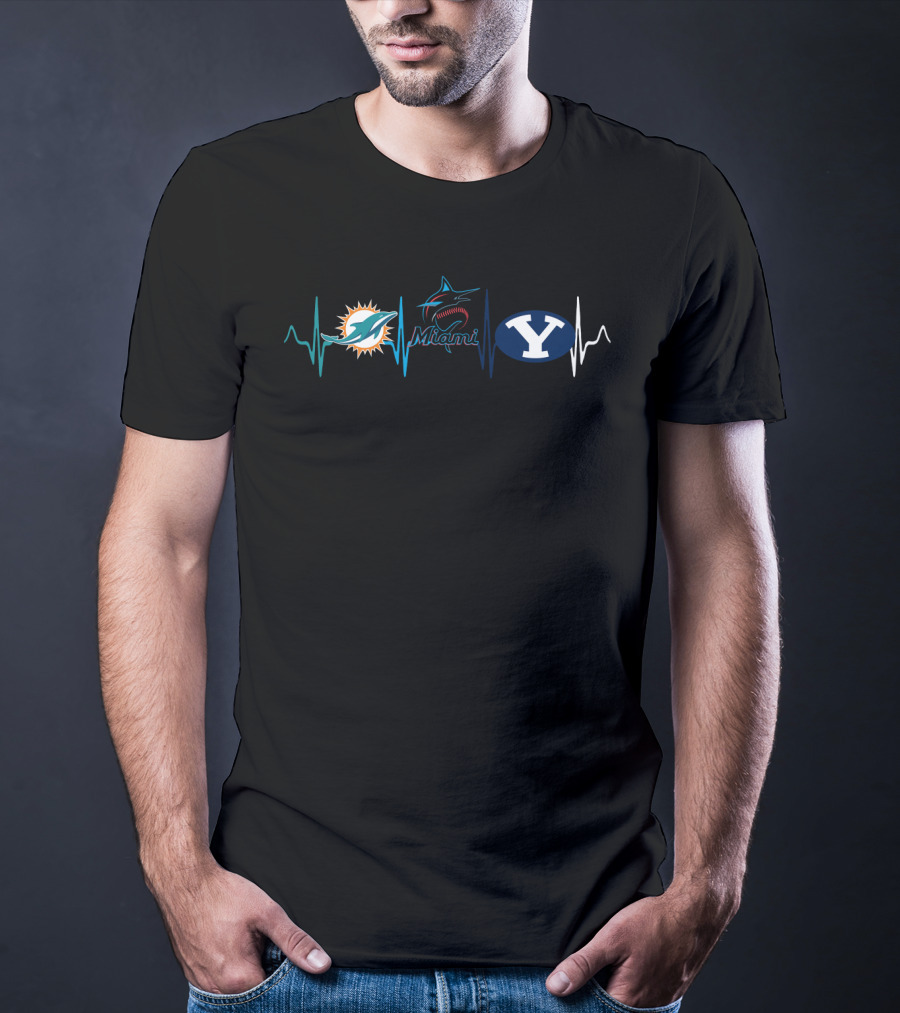 Miami Dolphins Marlins Miami Byu Heartbeat T-Shirt