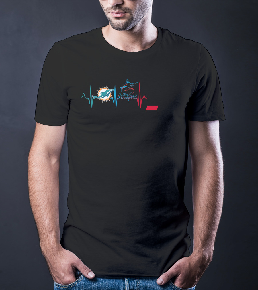 Miami Dolphins Marlins Cincinnati Bearcats Heartbeat T-Shirt