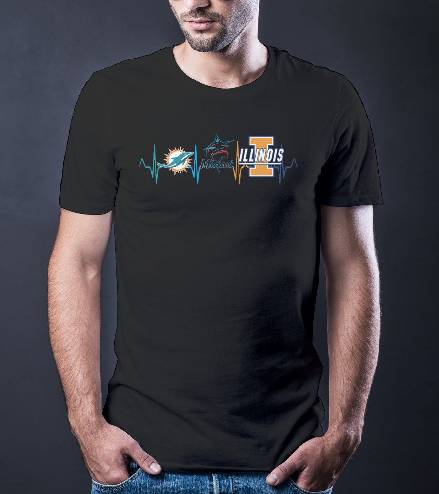 Miami Dolphins Marlins Illinois Heartbeat T-Shirt