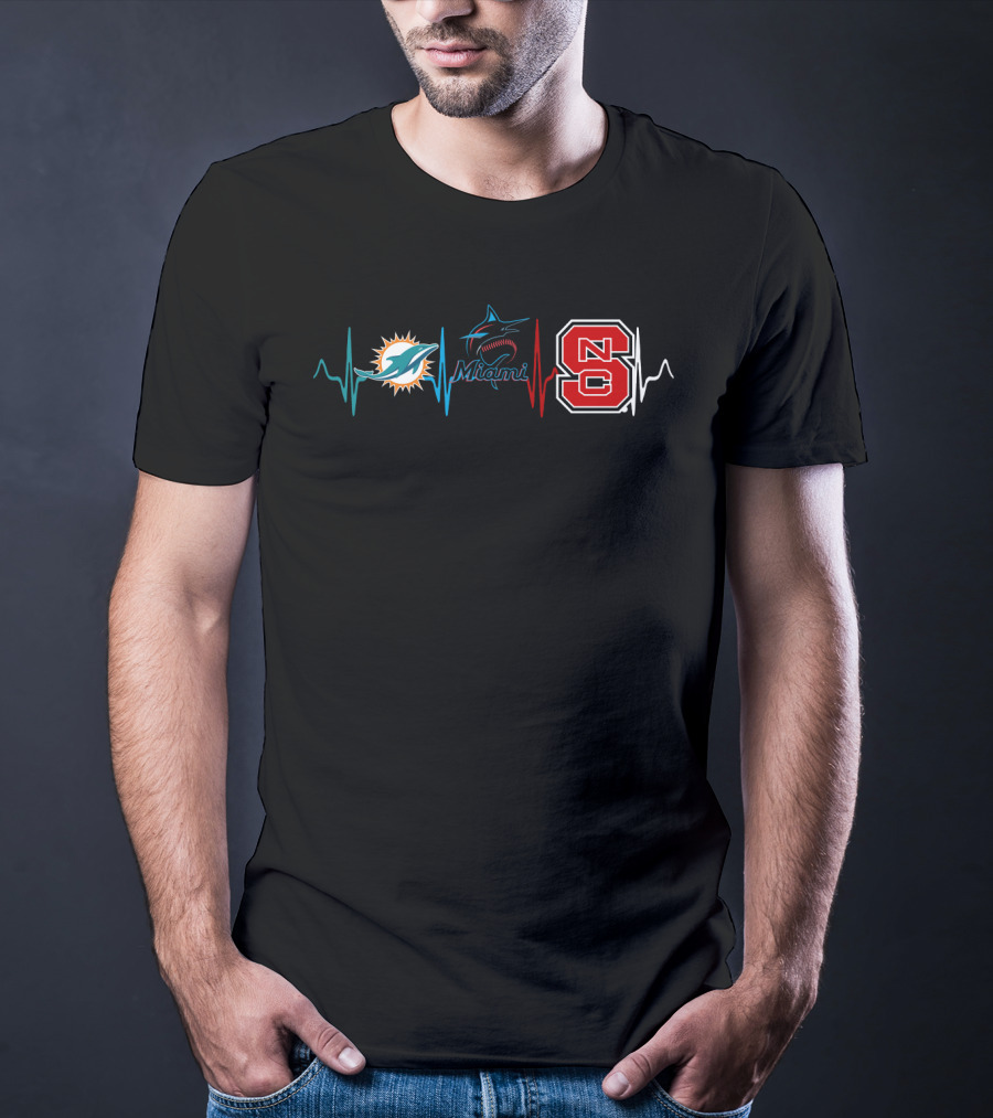 Miami Dolphins Miami Marlins Nc State Heartbeat T-Shirt
