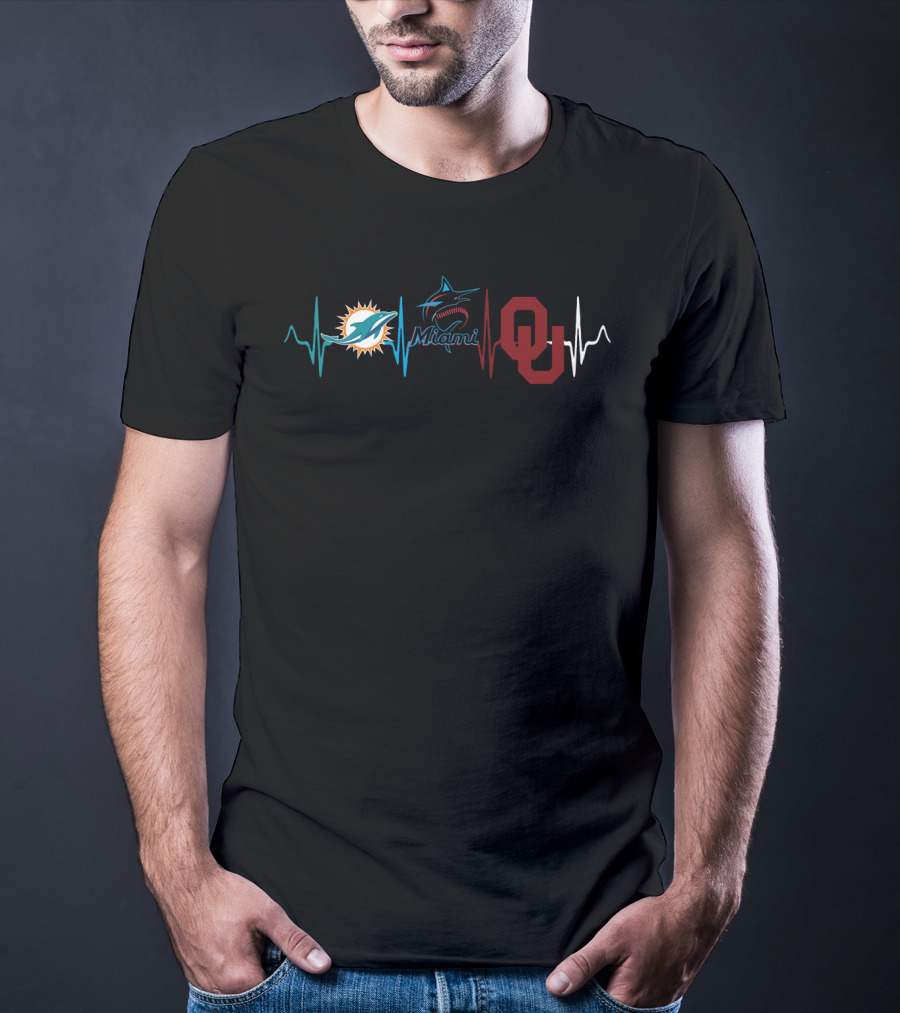 Miami Dolphins Marlins Oklahoma Sooners Heartbeat Combo T-Shirt