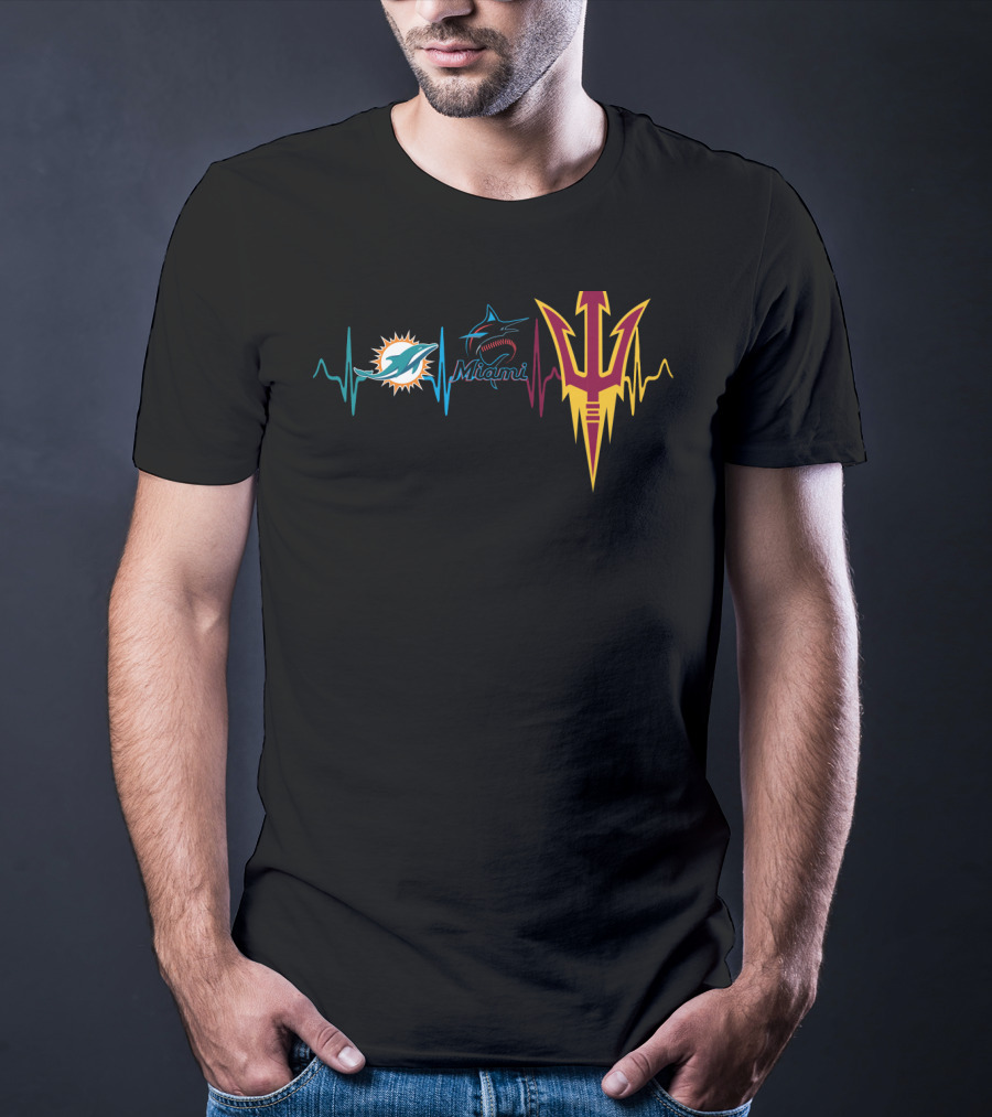 Miami Dolphins Marlins State Heartbeat Symbol T-Shirt