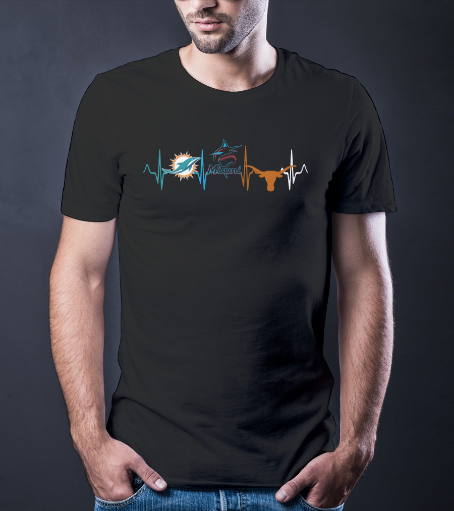 Miami Dolphins Marlins Longhorns Heartbeat T-Shirt