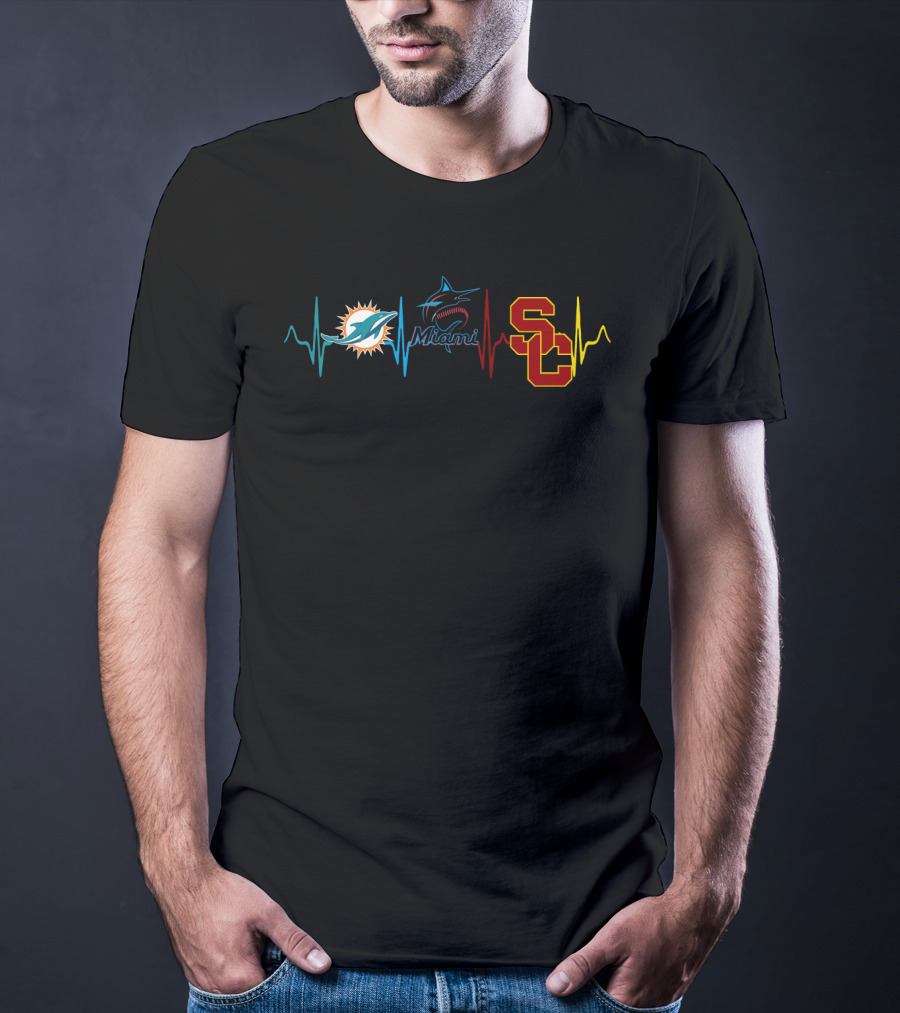 Miami Dolphins Marlins Usc Heartbeat T-Shirt