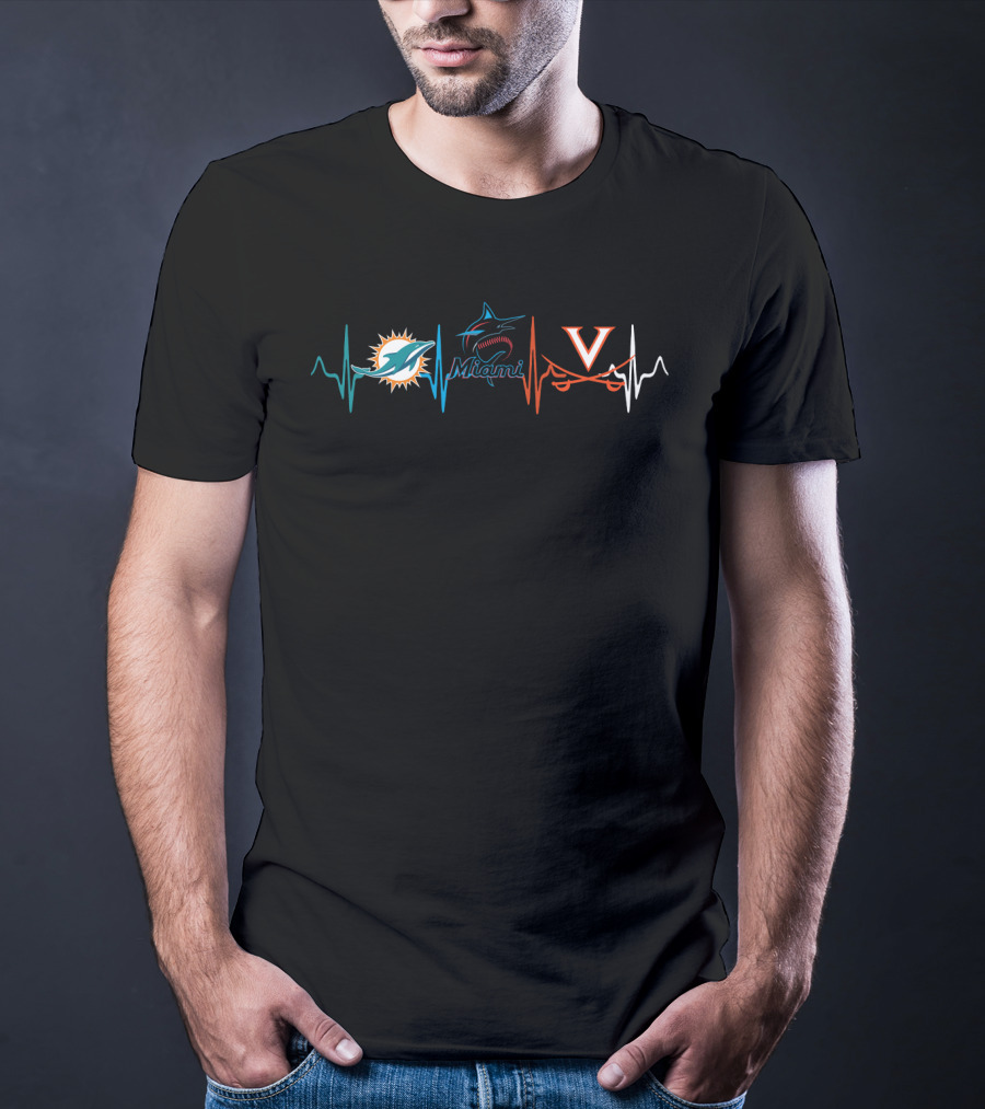Miami Dolphins Marlins Virginia Cavaliers Heartbeat T-Shirt
