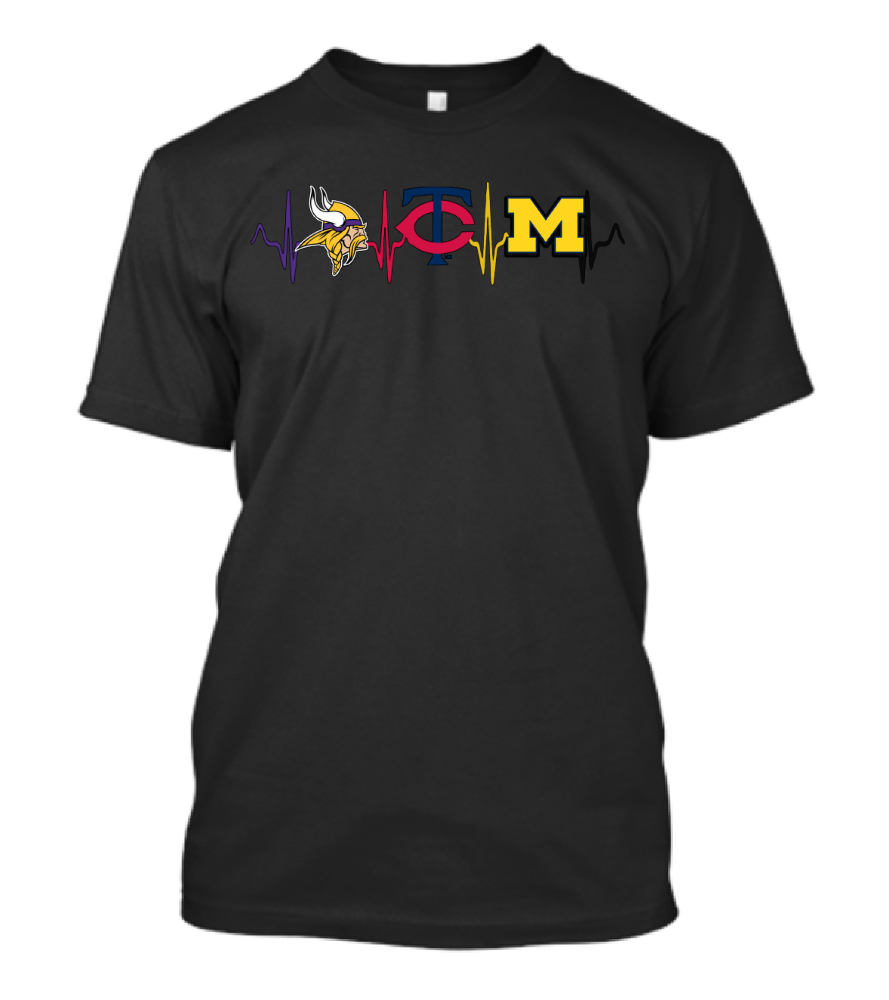 Vikings Twins Michigan Heartbeat Logos T-Shirt