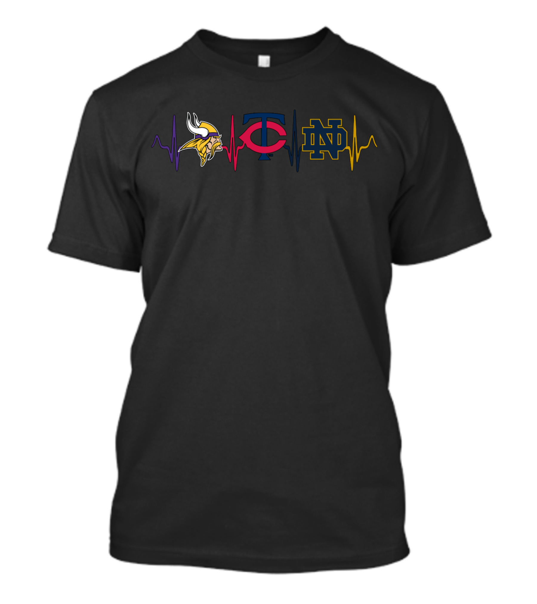 Minnesota Vikings Minnesota Twins Notre Dame Fighting Irish Heartbeat T-Shirt