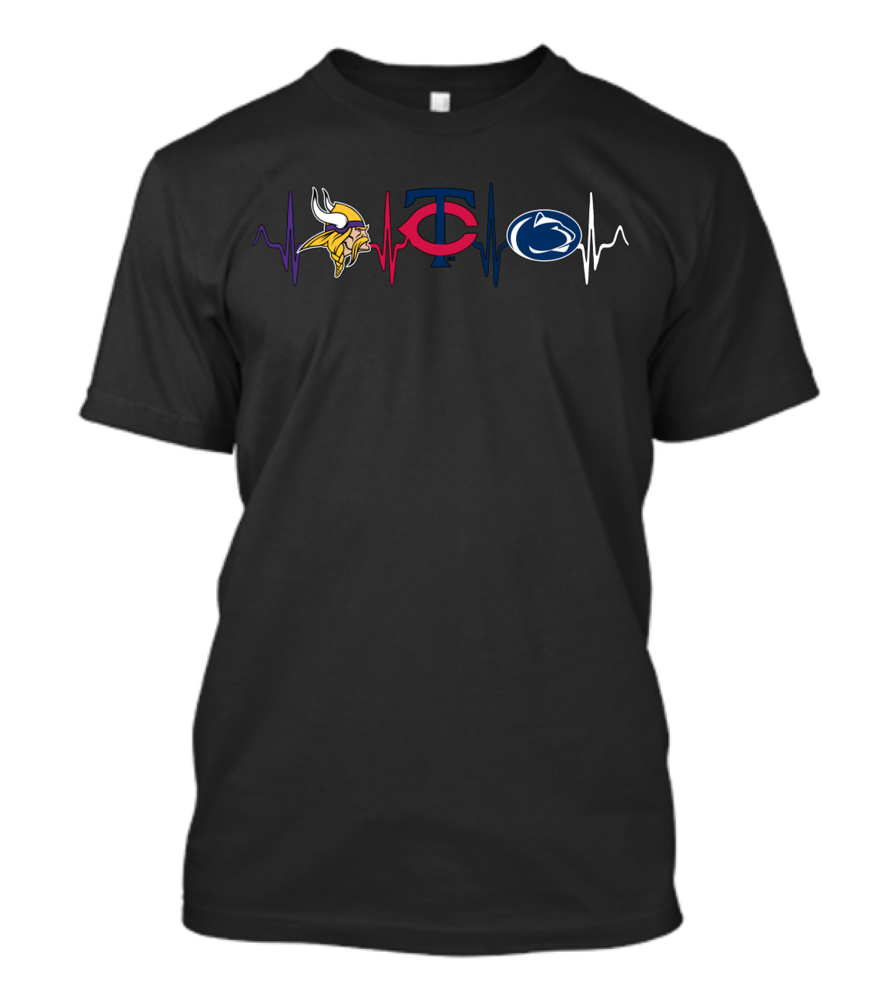 Vikings Logo Twins Emblem Psu Nittany Lions Symbols With Pulse Line T-Shirt