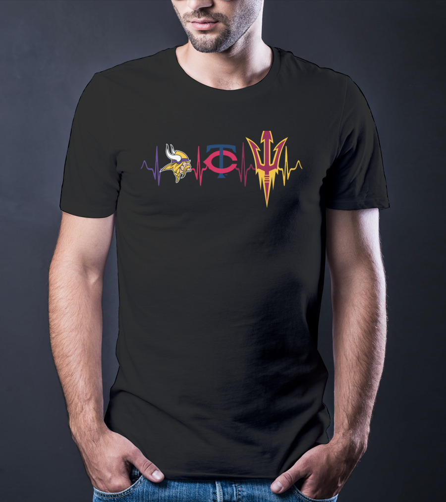 Vikings Twins Sun Devils Heartbeat Logo Combination T-Shirt