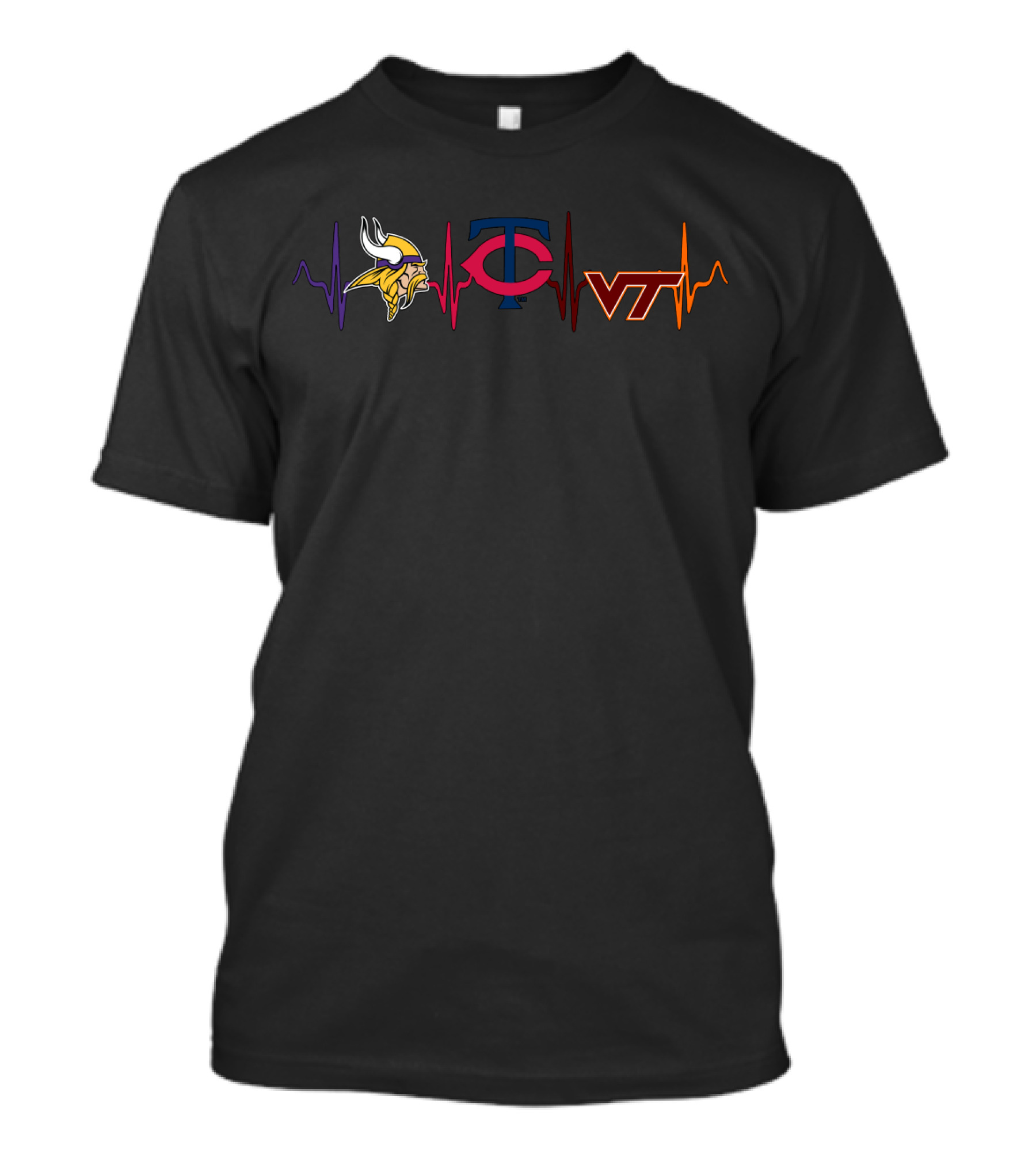 Minnesota Vikings Twins Virginia Tech Hokies Heartbeat T-Shirt